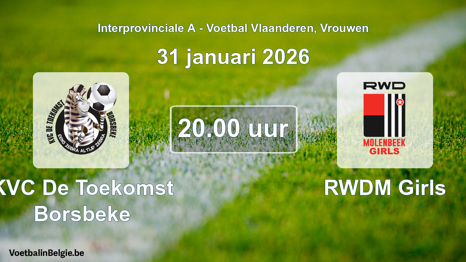 Geplande wedstrijd vrouwenvoetbal: KVC De Toekomst Borsbeke - RWDM Girls (31 januari 2026)