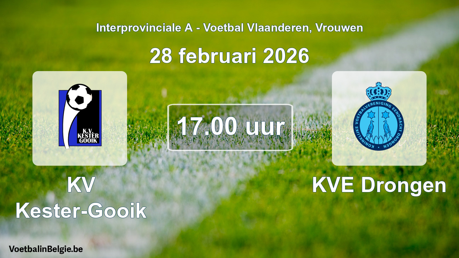 Geplande wedstrijd vrouwenvoetbal: KV Kester-Gooik - KVE Drongen (28 februari 2026)