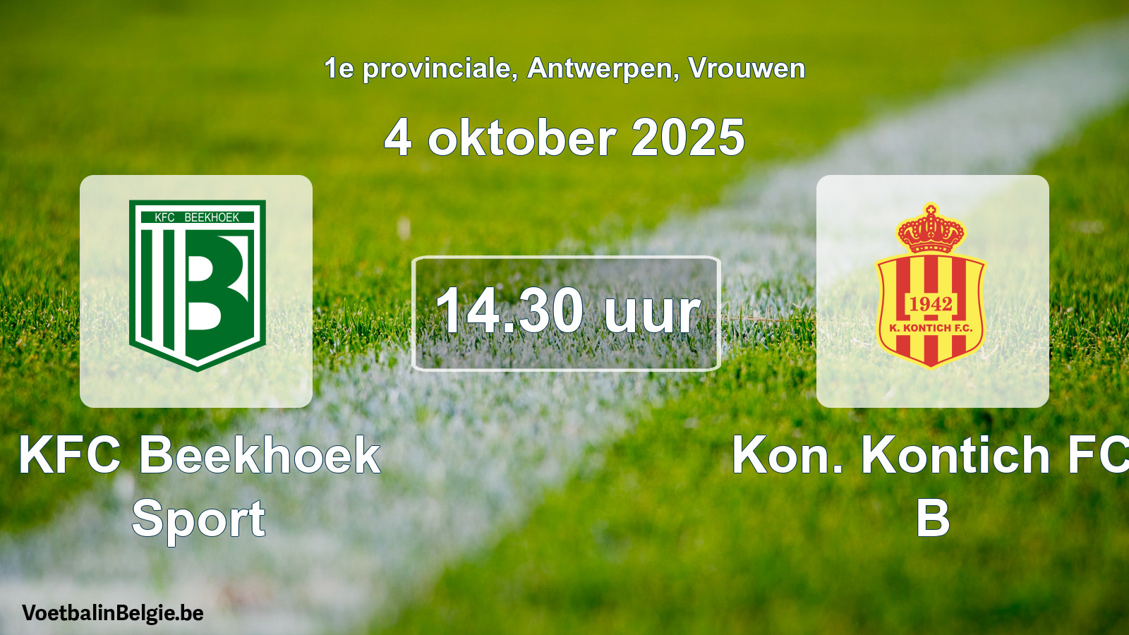 Scheduled match women football: KFC Beekhoek Sport - Kon. Kontich FC B (4 October 2025)