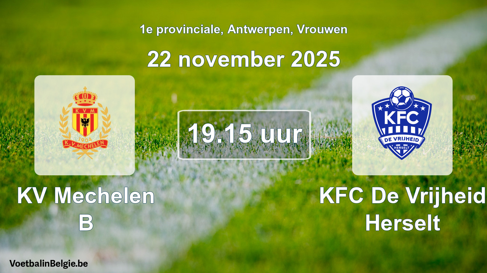 Scheduled match women football: KV Mechelen B - KFC De Vrijheid Herselt (22 November 2025)