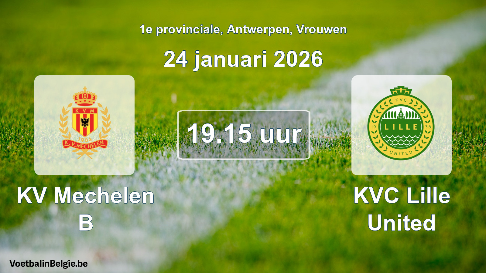 Geplande wedstrijd vrouwenvoetbal: KV Mechelen B - KVC Lille United (24 januari 2026)