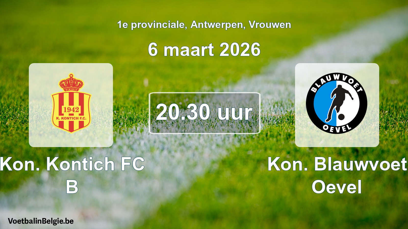 Geplande wedstrijd vrouwenvoetbal: Kon. Kontich FC B - Kon. Blauwvoet Oevel (6 maart 2026)