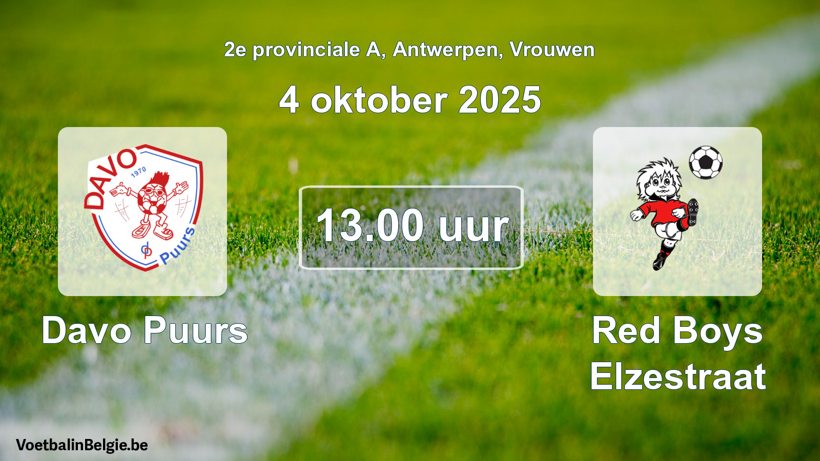 Scheduled match women football: Davo Puurs - Red Boys Elzestraat (4 October 2025)