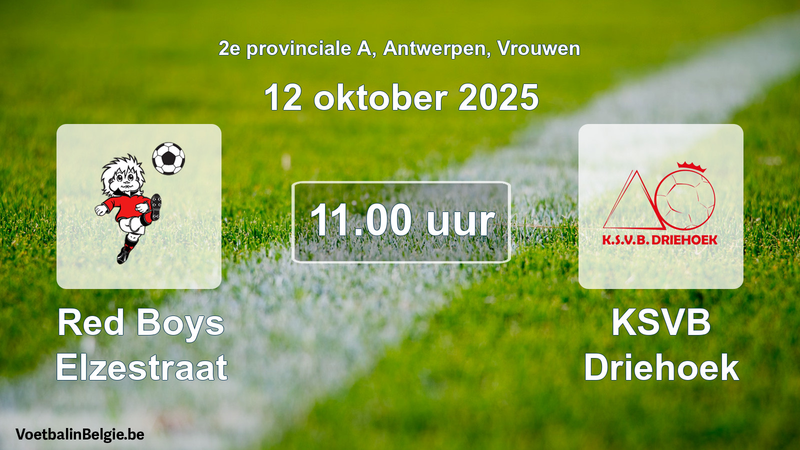 Geplande wedstrijd vrouwenvoetbal: Red Boys Elzestraat - KSVB Driehoek (12 oktober 2025)