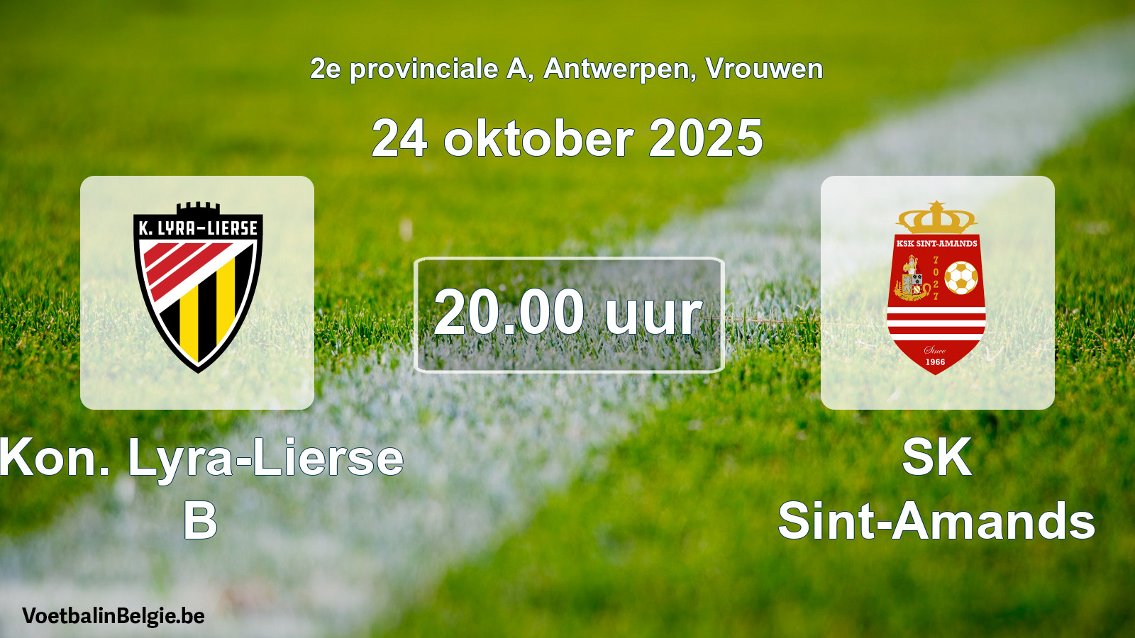 Scheduled match women football: Kon. Lyra-Lierse B - SK Sint-Amands (24 October 2025)