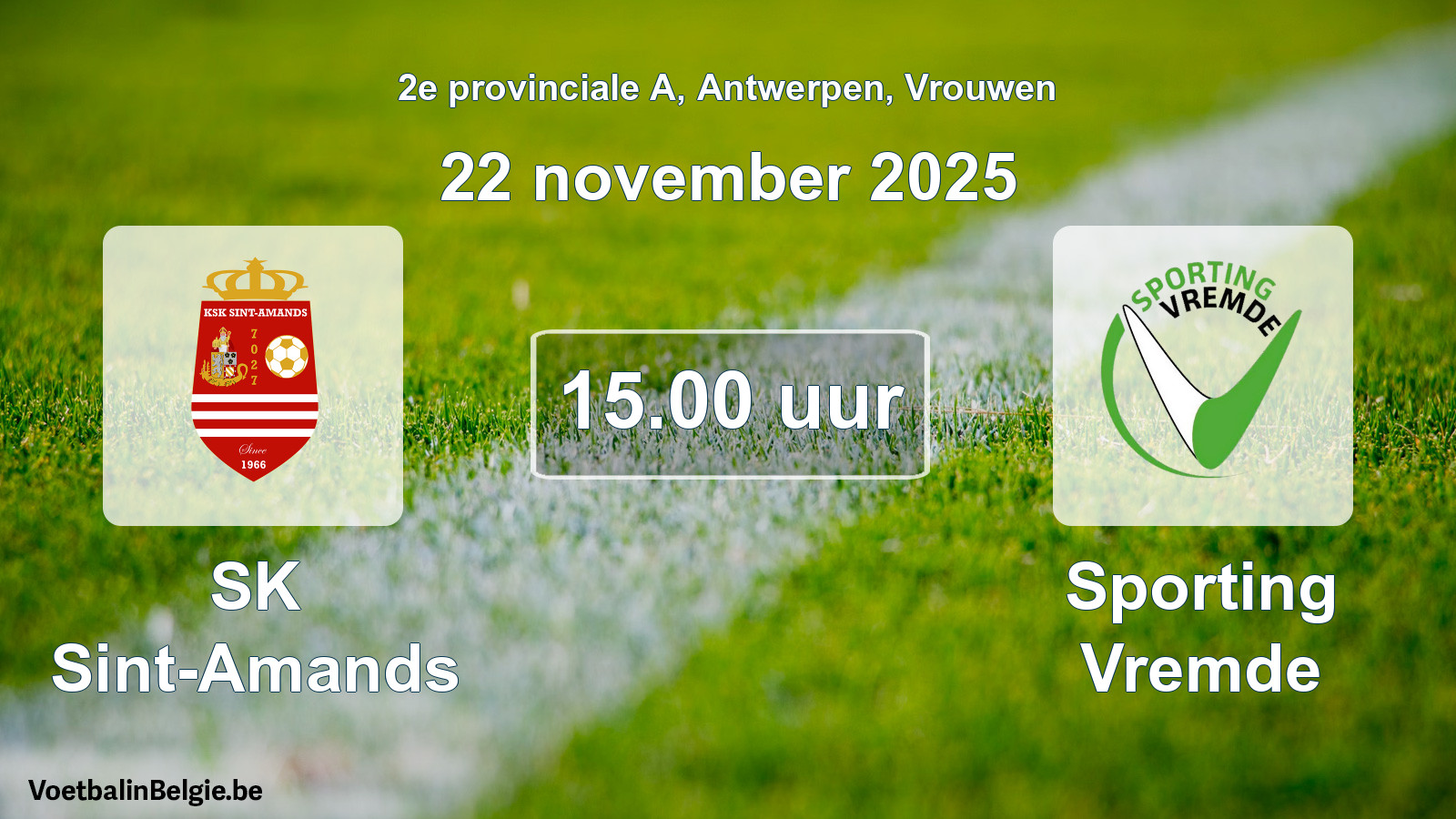 Scheduled match women football: SK Sint-Amands - Sporting Vremde (22 November 2025)