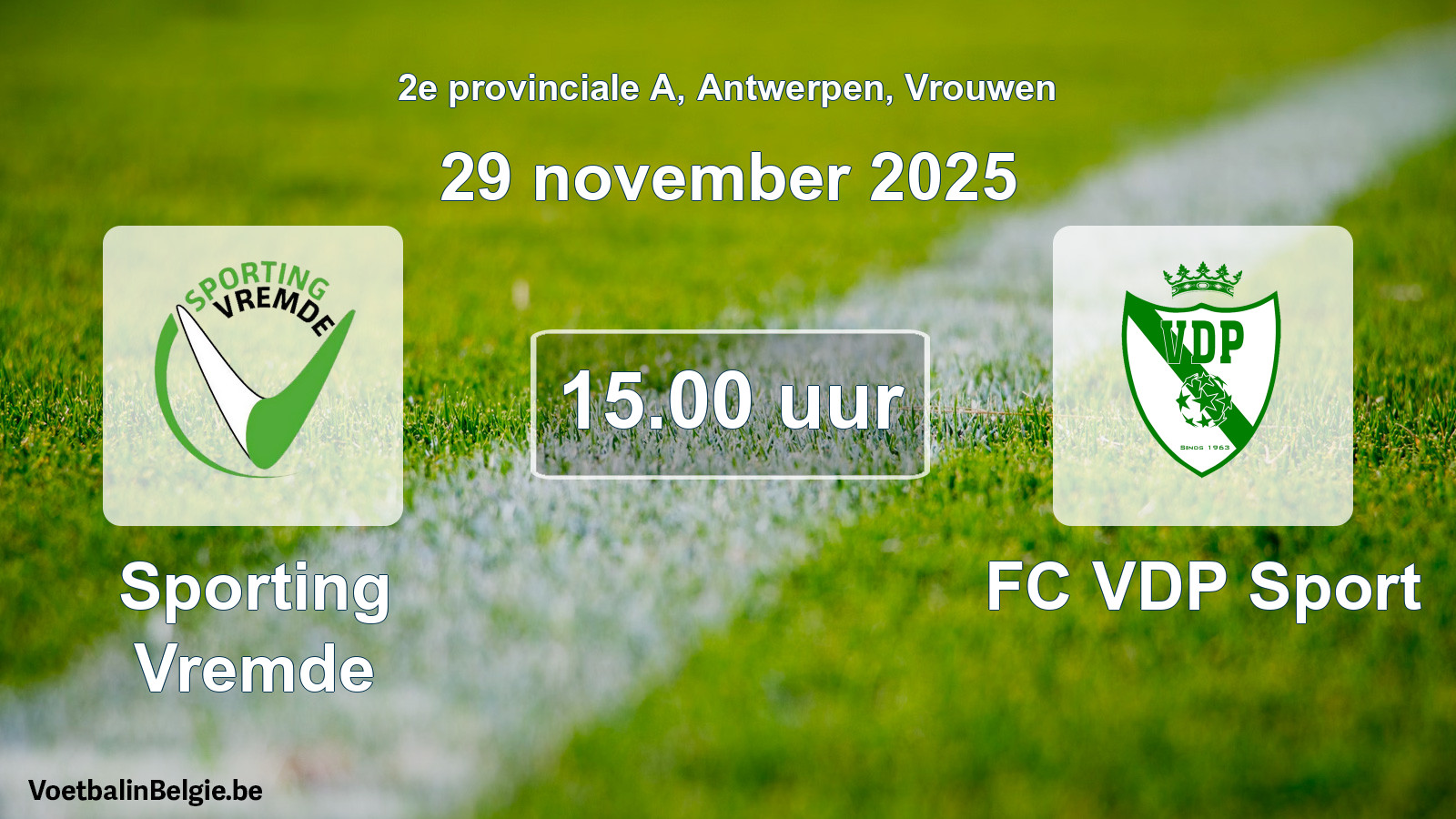 Geplande wedstrijd vrouwenvoetbal: Sporting Vremde - FC VDP Sport (29 november 2025)