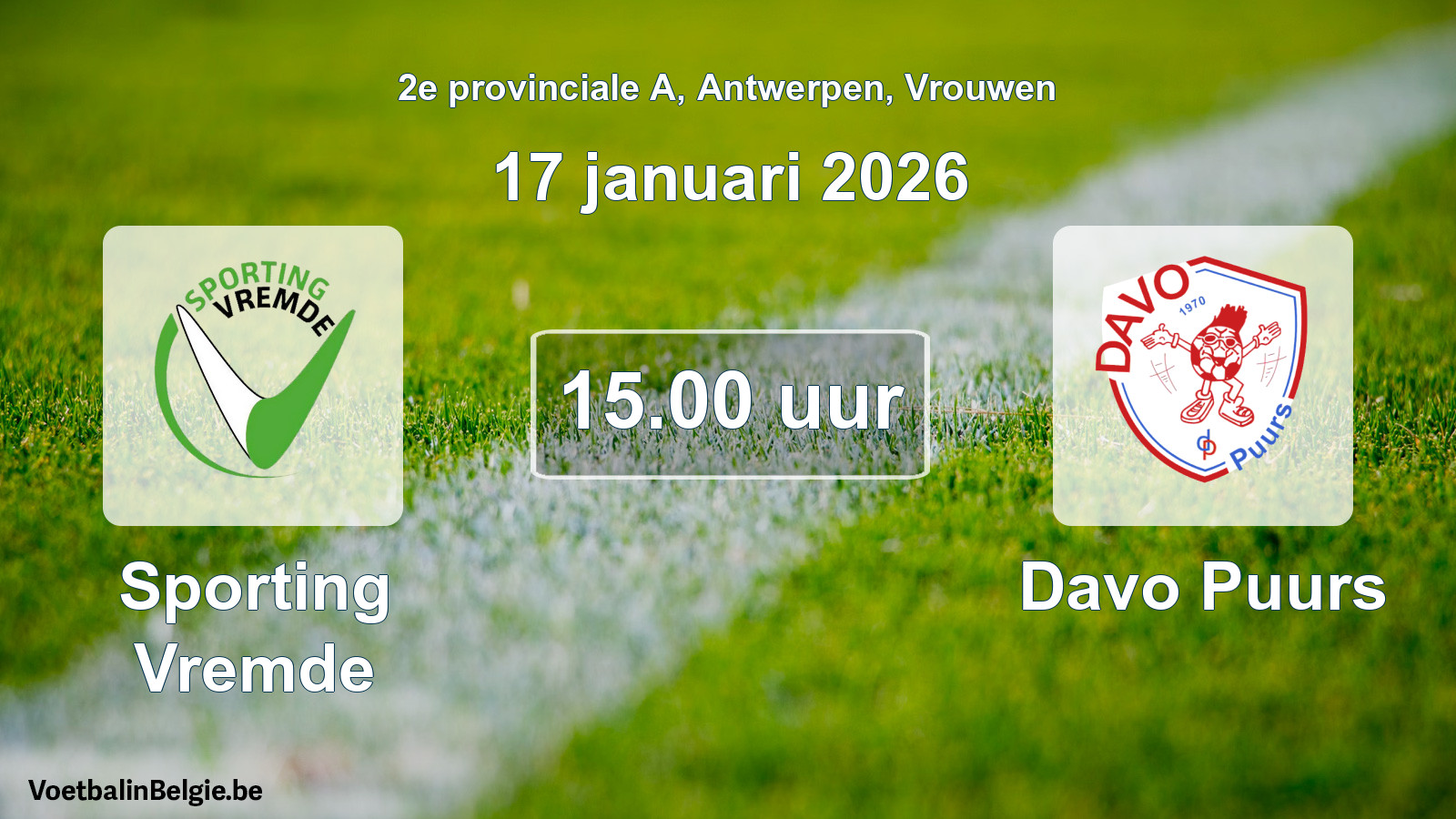 Scheduled match women football: Sporting Vremde - Davo Puurs (17 January 2026)
