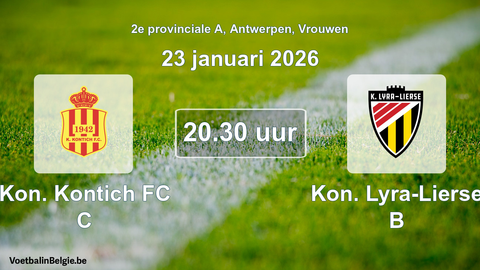 Geplande wedstrijd vrouwenvoetbal: Kon. Kontich FC C - Kon. Lyra-Lierse B (23 januari 2026)