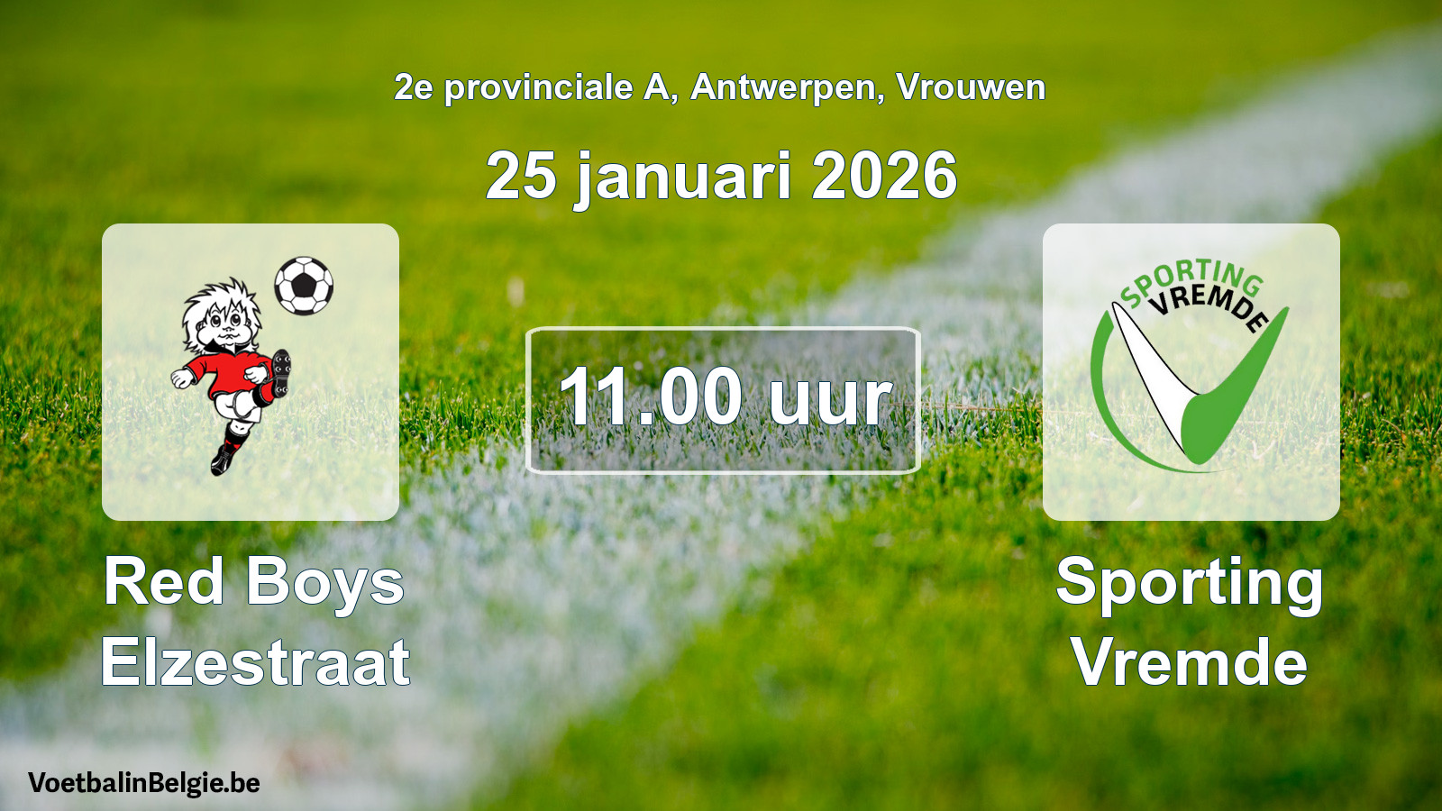 Geplande wedstrijd vrouwenvoetbal: Red Boys Elzestraat - Sporting Vremde (25 januari 2026)