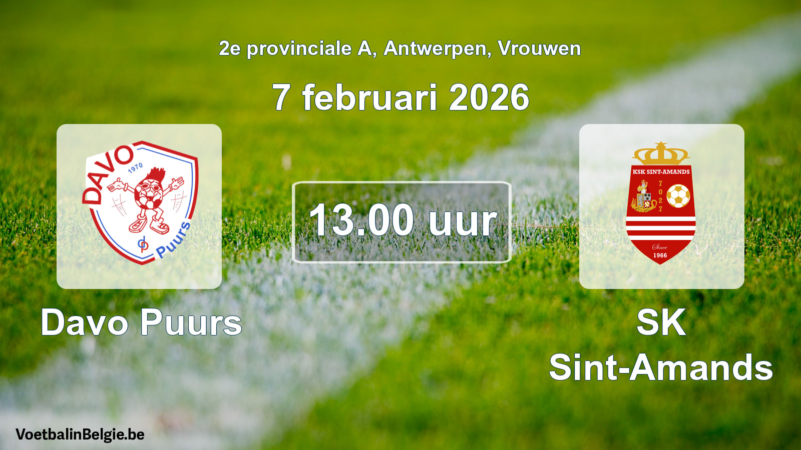 Scheduled match women football: Davo Puurs - SK Sint-Amands (7 February 2026)