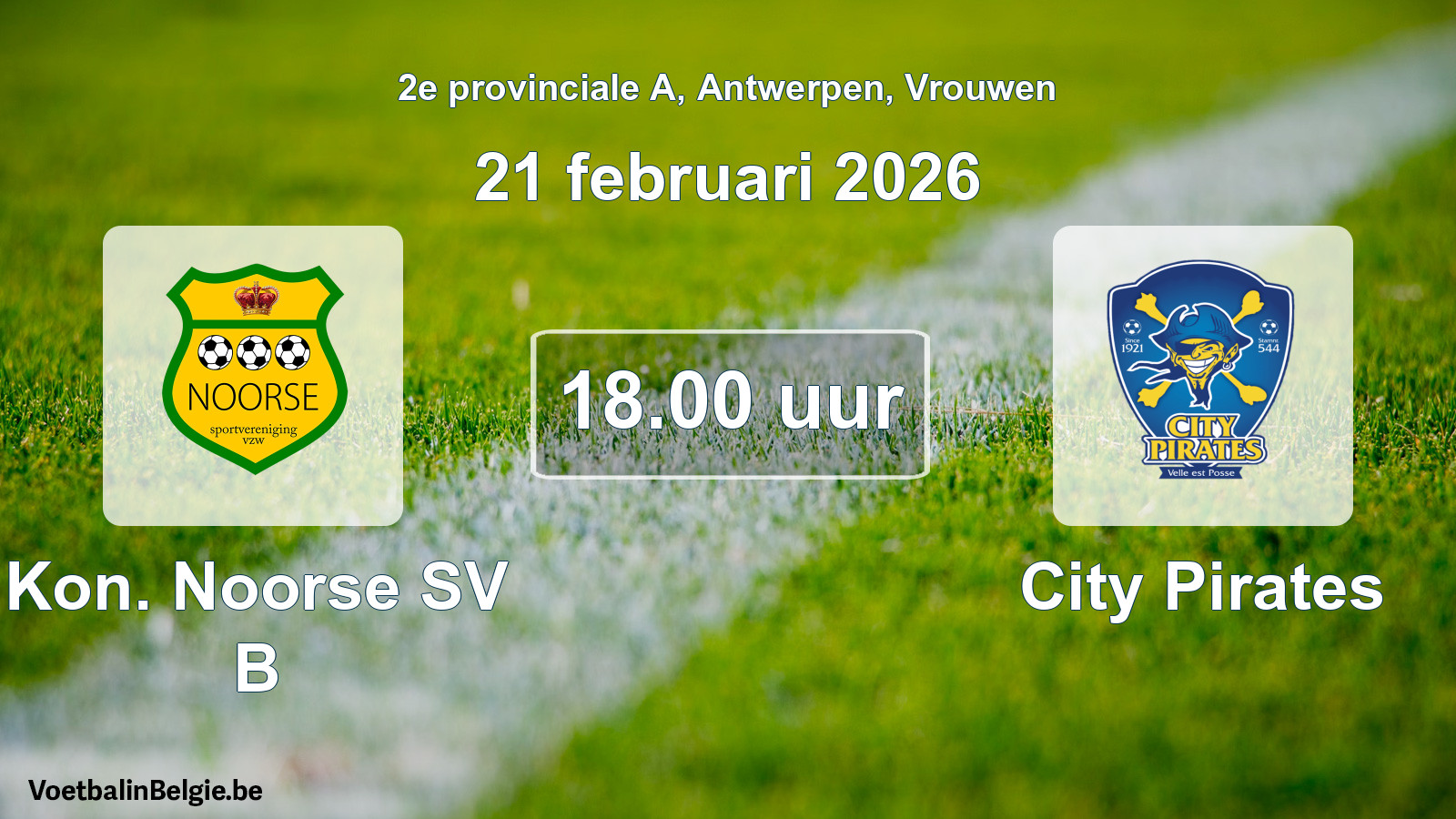 Geplande wedstrijd vrouwenvoetbal: Kon. Noorse SV B - City Pirates (21 februari 2026)