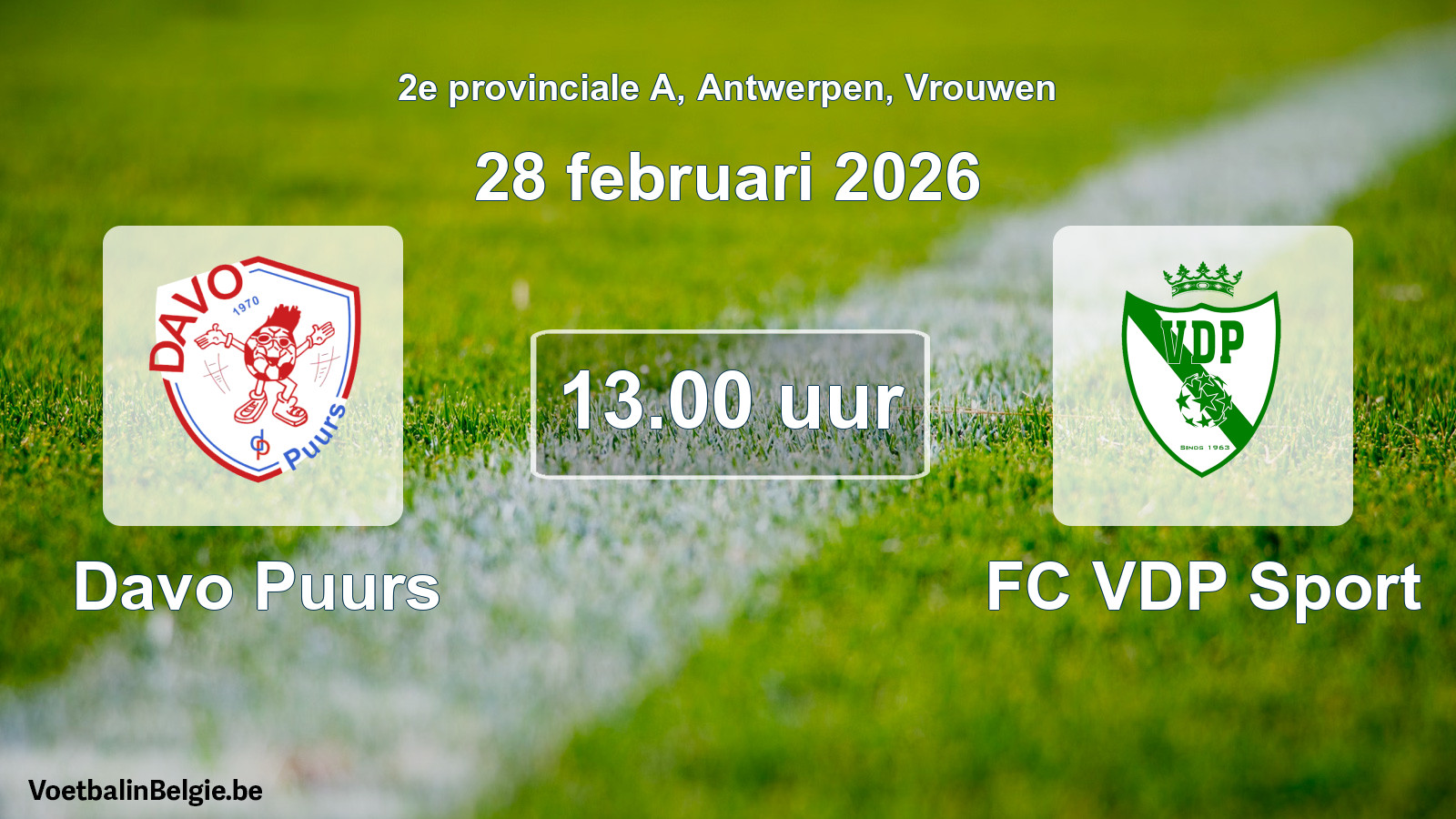 Geplande wedstrijd vrouwenvoetbal: Davo Puurs - FC VDP Sport (28 februari 2026)