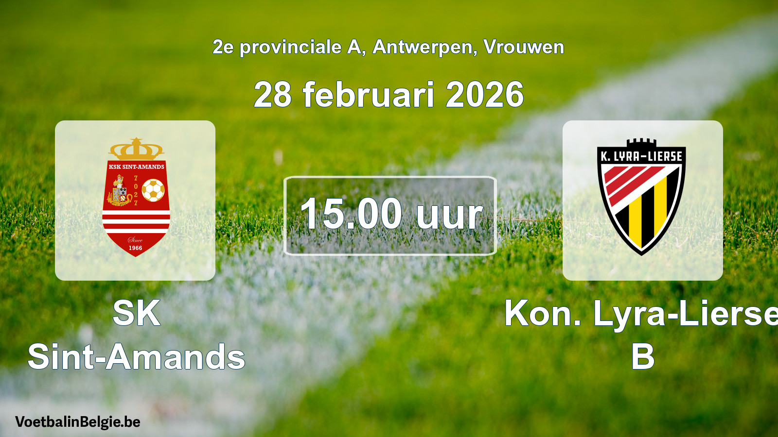 Scheduled match women football: SK Sint-Amands - Kon. Lyra-Lierse B (28 February 2026)