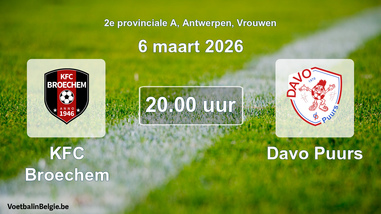 Scheduled match women football: KFC Broechem - Davo Puurs (6 March 2026)
