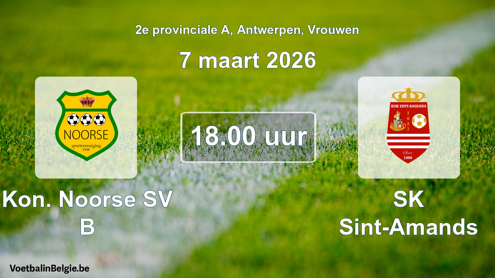 Scheduled match women football: Kon. Noorse SV B - SK Sint-Amands (7 March 2026)