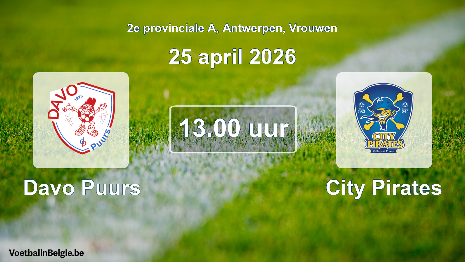Geplande wedstrijd vrouwenvoetbal: Davo Puurs - City Pirates (25 april 2026)