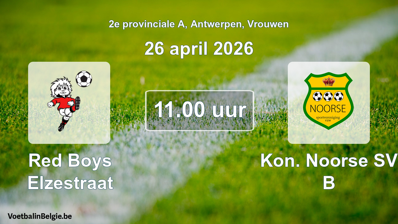 Geplande wedstrijd vrouwenvoetbal: Red Boys Elzestraat - Kon. Noorse SV B (26 april 2026)