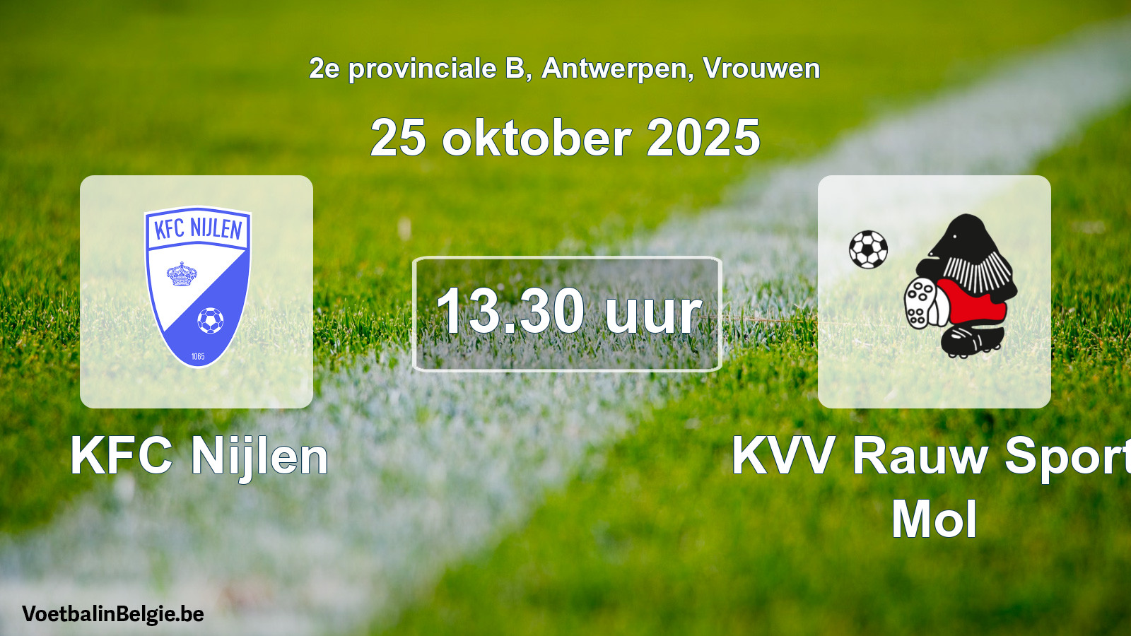 Match prévu football femmes: KFC Nijlen - KVV Rauw Sport Mol (25 octobre 2025)