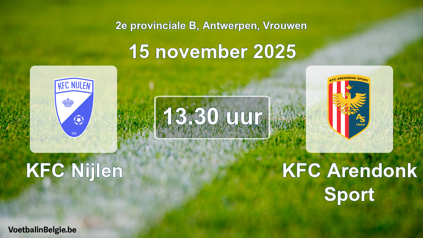 Geplande wedstrijd vrouwenvoetbal: KFC Nijlen - KFC Arendonk Sport (15 november 2025)
