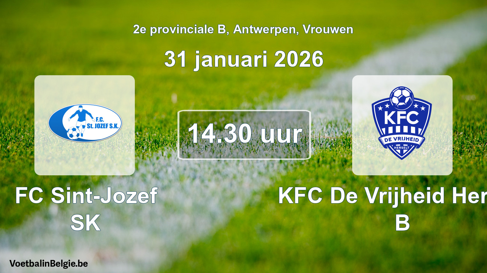 Scheduled match women football: FC Sint-Jozef SK - KFC De Vrijheid Herselt B (31 January 2026)