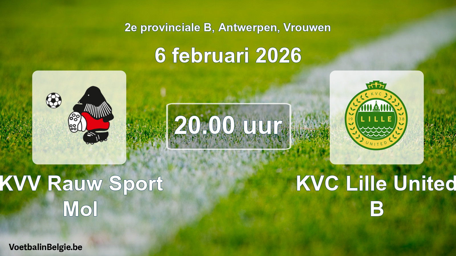 Geplande wedstrijd vrouwenvoetbal: KVV Rauw Sport Mol - KVC Lille United B (6 februari 2026)