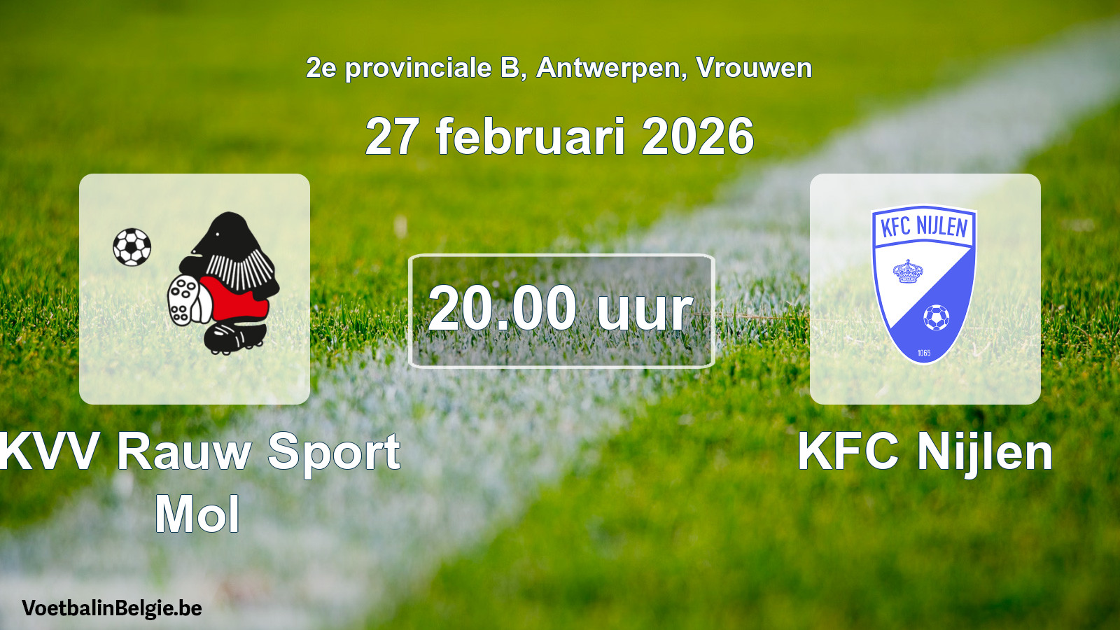 Geplande wedstrijd vrouwenvoetbal: KVV Rauw Sport Mol - KFC Nijlen (27 februari 2026)