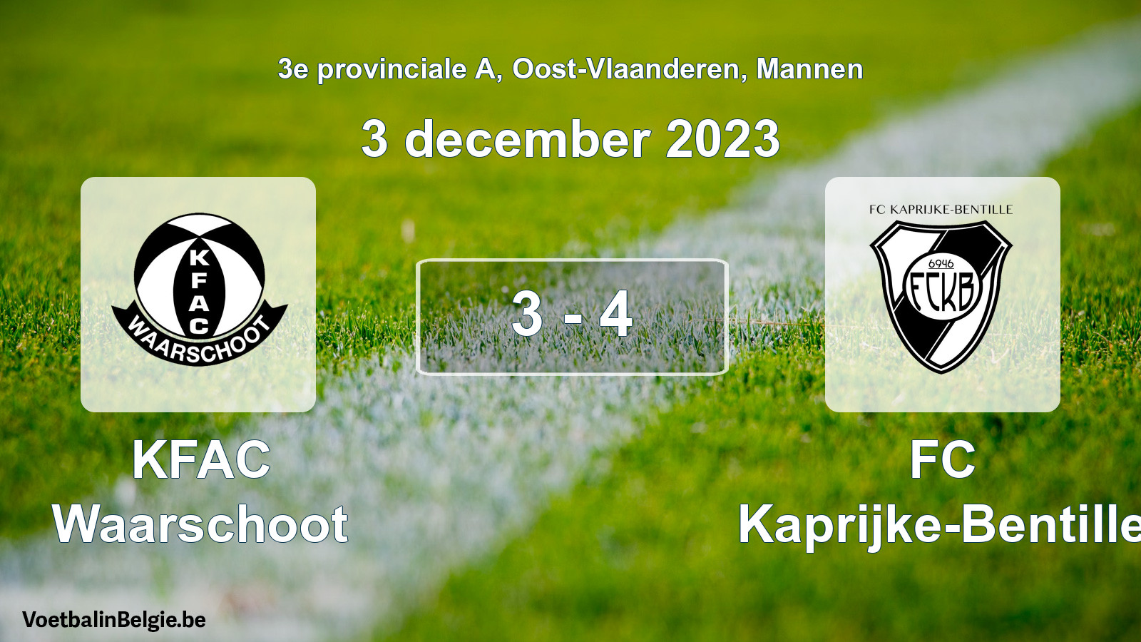 Gespeelde wedstrijd mannenvoetbal: KFAC Waarschoot - FC Kaprijke-Bentille 3 - 4 (3 december 2023)