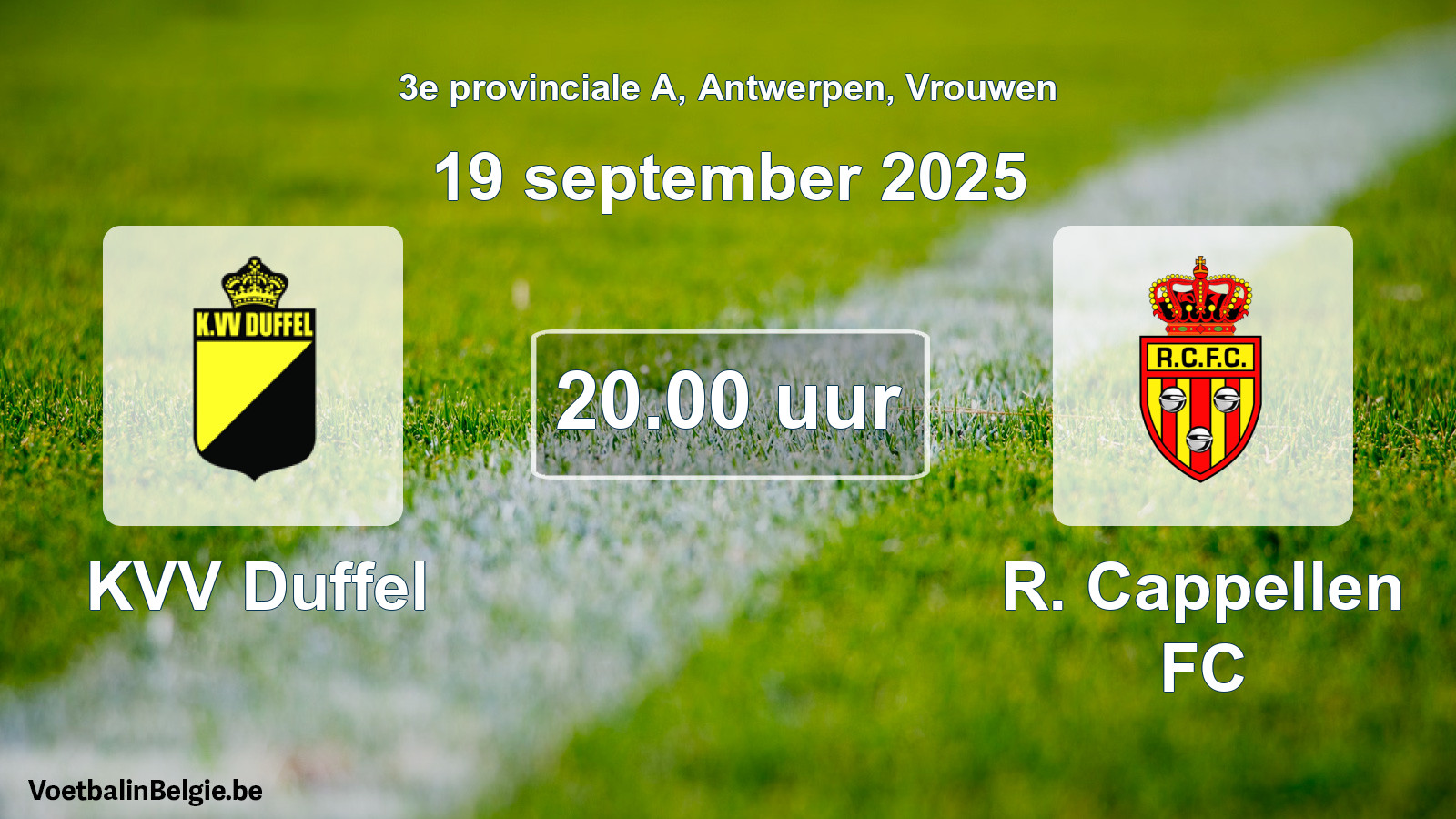 Geplande wedstrijd vrouwenvoetbal: KVV Duffel - R. Cappellen FC (19 september 2025)