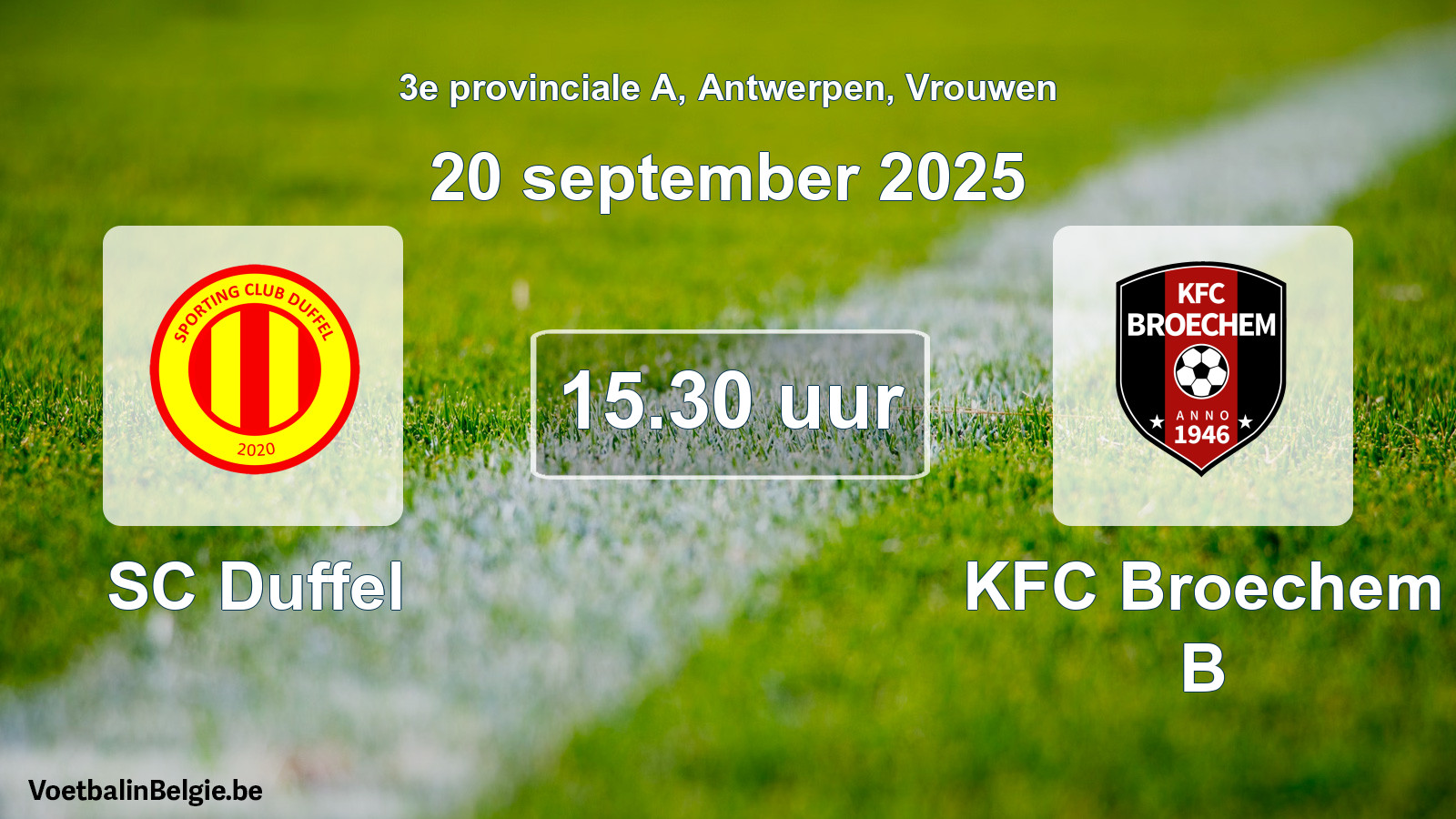 Scheduled match women football: SC Duffel - KFC Broechem B (20 September 2025)