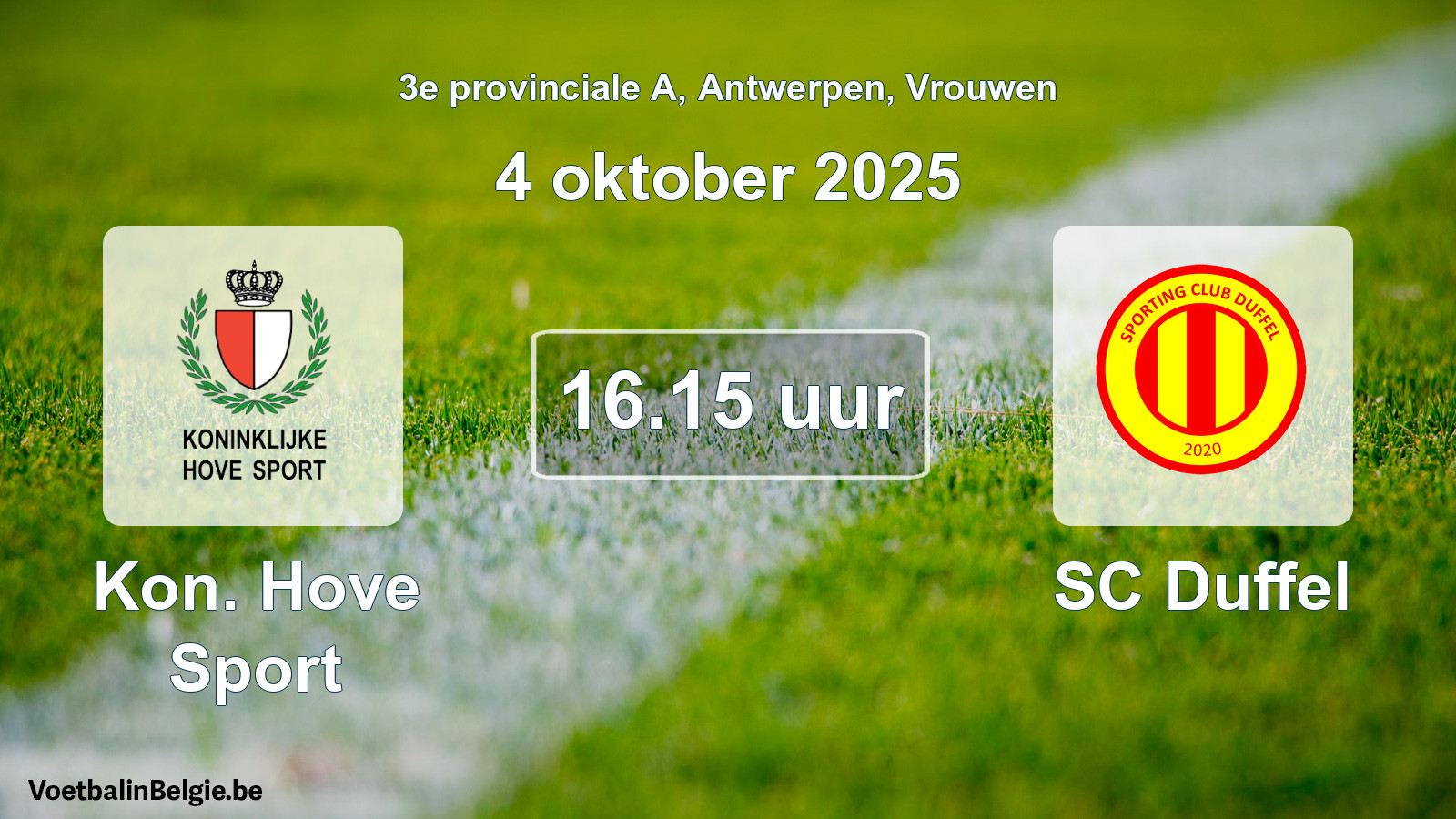 Geplantes Spiel frauen-Fußball: Kon. Hove Sport - SC Duffel (4 Oktober 2025)