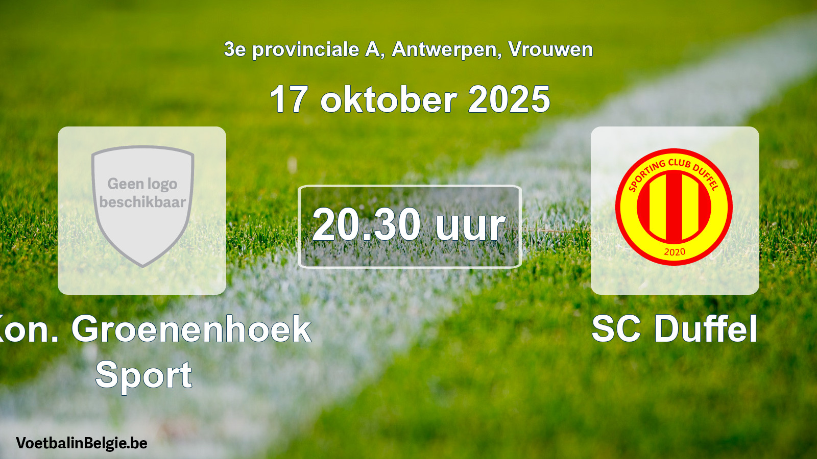 Geplande wedstrijd vrouwenvoetbal: Kon. Groenenhoek Sport - SC Duffel (17 oktober 2025)