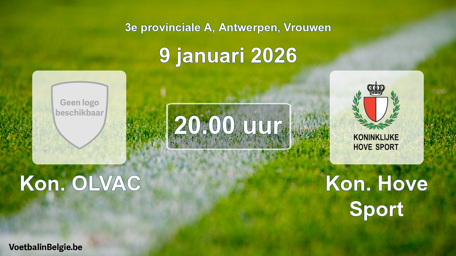 Scheduled match women football: Kon. OLVAC - Kon. Hove Sport (9 January 2026)
