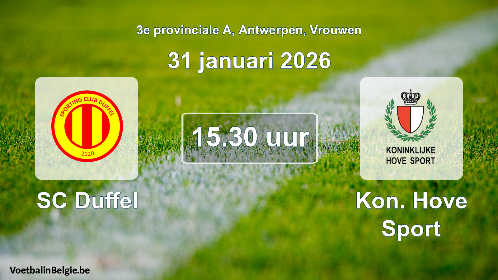 Geplantes Spiel frauen-Fußball: SC Duffel - Kon. Hove Sport (31 Januar 2026)
