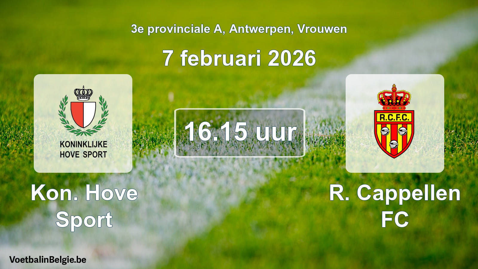 Scheduled match women football: Kon. Hove Sport - R. Cappellen FC (7 February 2026)