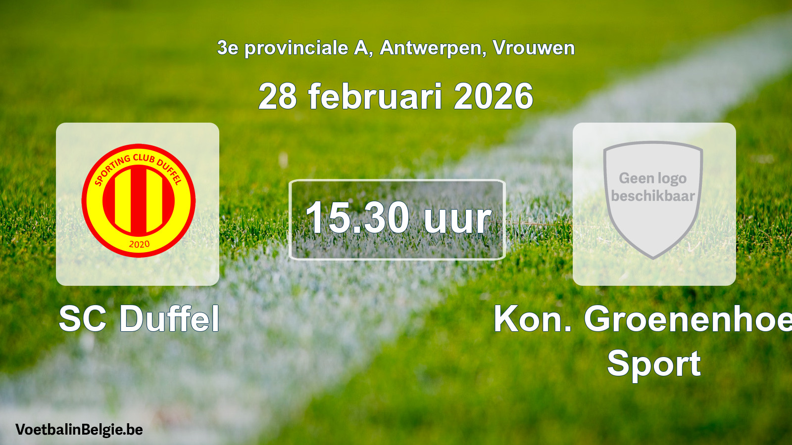 Geplande wedstrijd vrouwenvoetbal: SC Duffel - Kon. Groenenhoek Sport (28 februari 2026)