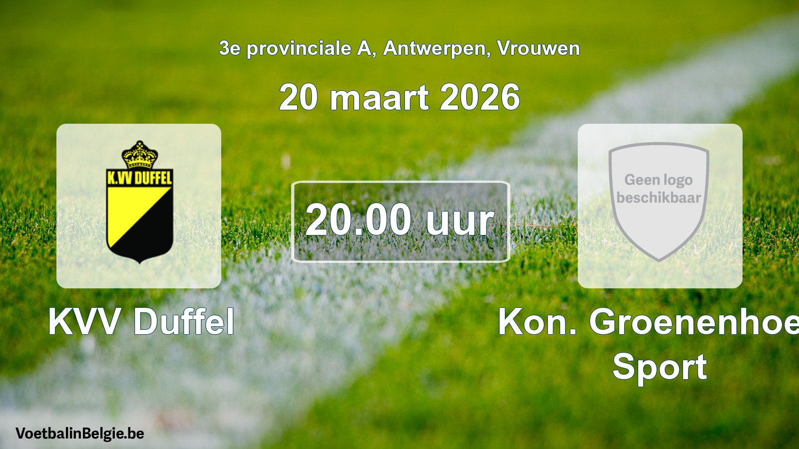 Geplantes Spiel frauen-Fußball: KVV Duffel - Kon. Groenenhoek Sport (20 März 2026)