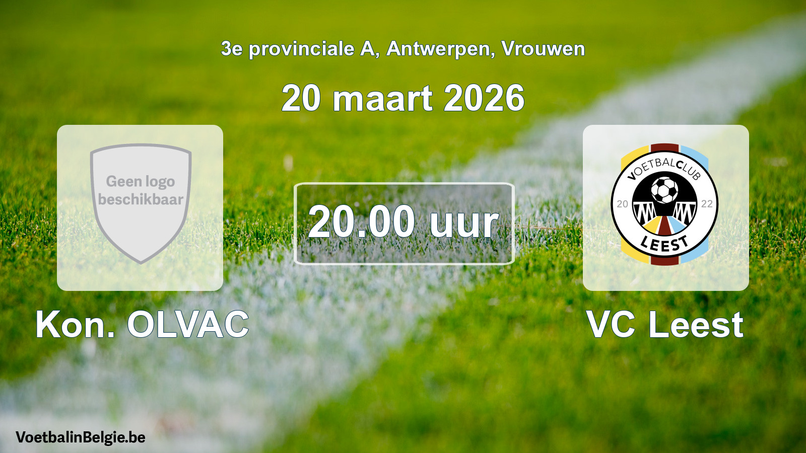 Scheduled match women football: Kon. OLVAC - VC Leest (20 March 2026)