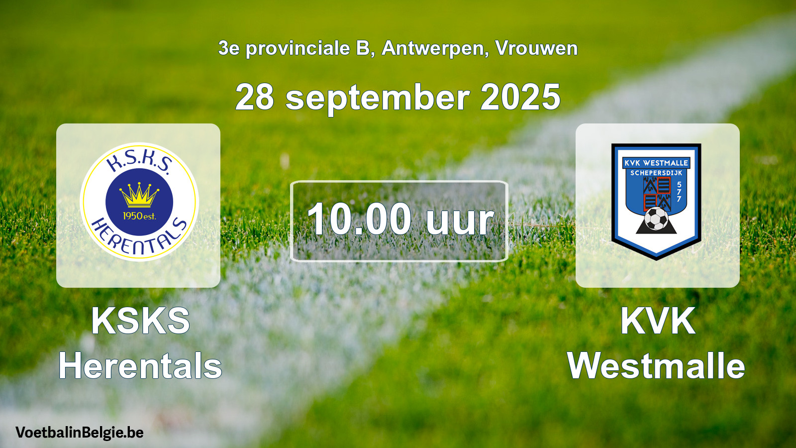 Geplande wedstrijd vrouwenvoetbal: KSKS Herentals - KVK Westmalle (28 september 2025)