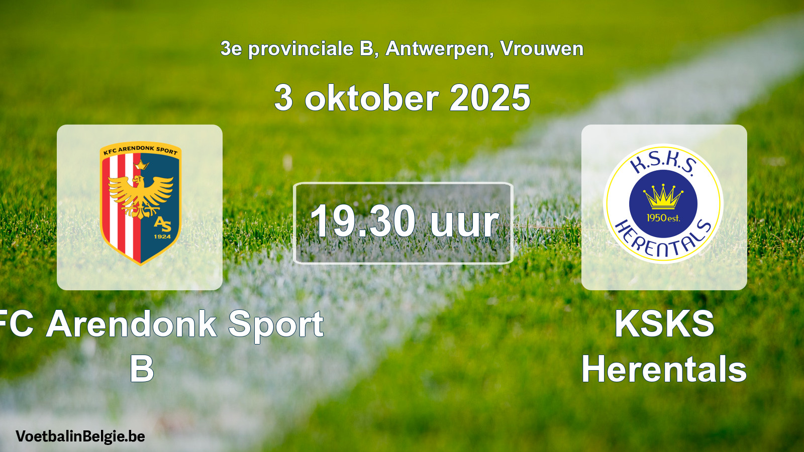 Geplande wedstrijd vrouwenvoetbal: KFC Arendonk Sport B - KSKS Herentals (3 oktober 2025)