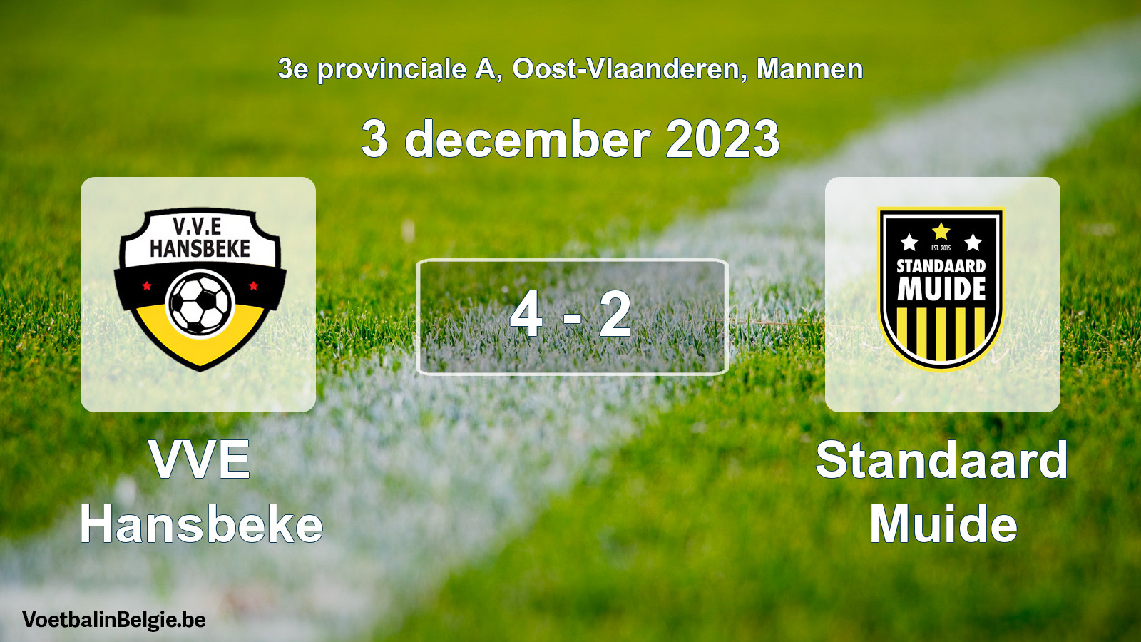 Gespeelde wedstrijd mannenvoetbal: VVE Hansbeke - Standaard Muide 4 - 2 (3 december 2023)