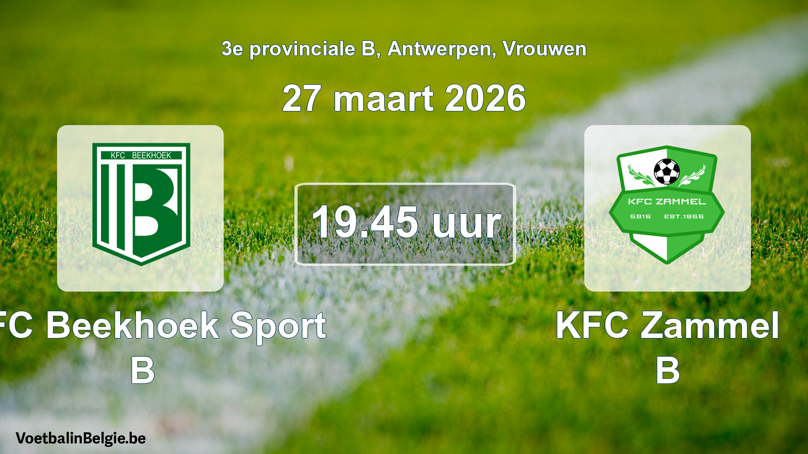 Geplande wedstrijd vrouwenvoetbal: KFC Beekhoek Sport B - KFC Zammel B (27 maart 2026)