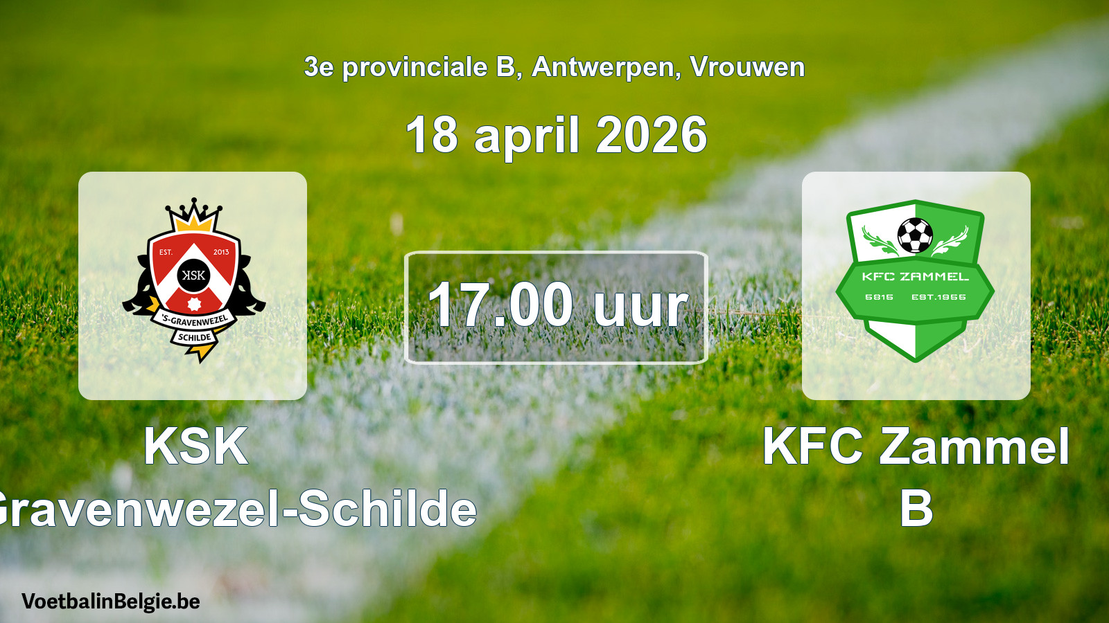 Scheduled match women football: KSK 's-Gravenwezel-Schilde - KFC Zammel B (18 April 2026)