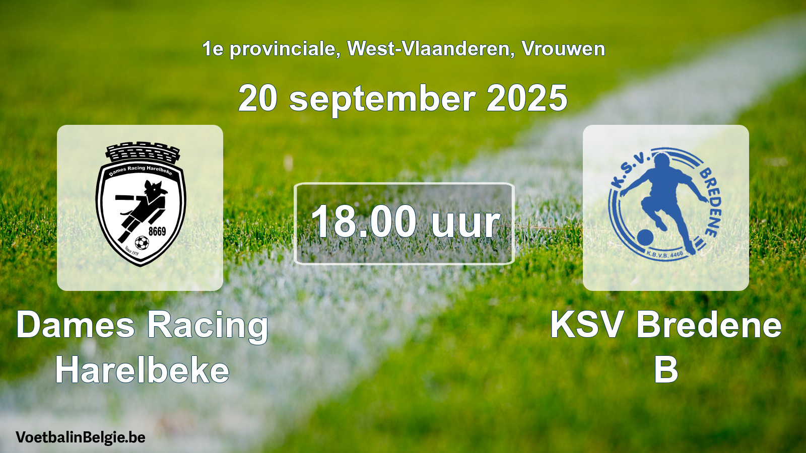 Scheduled match women football: Dames Racing Harelbeke - KSV Bredene B (20 September 2025)