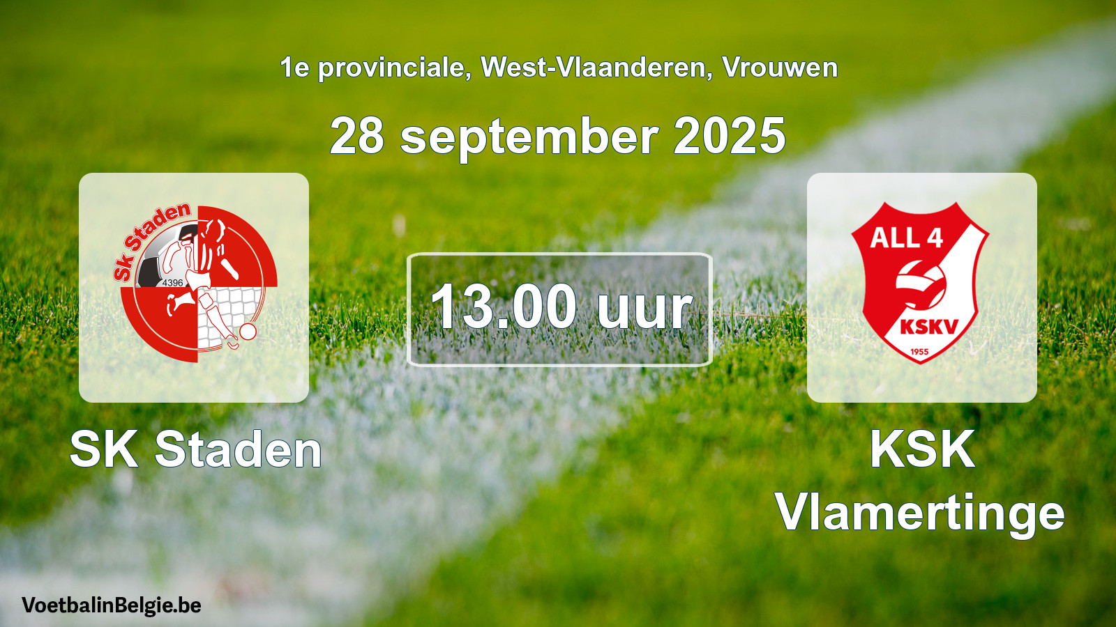 Scheduled match women football: SK Staden - KSK Vlamertinge (28 September 2025)