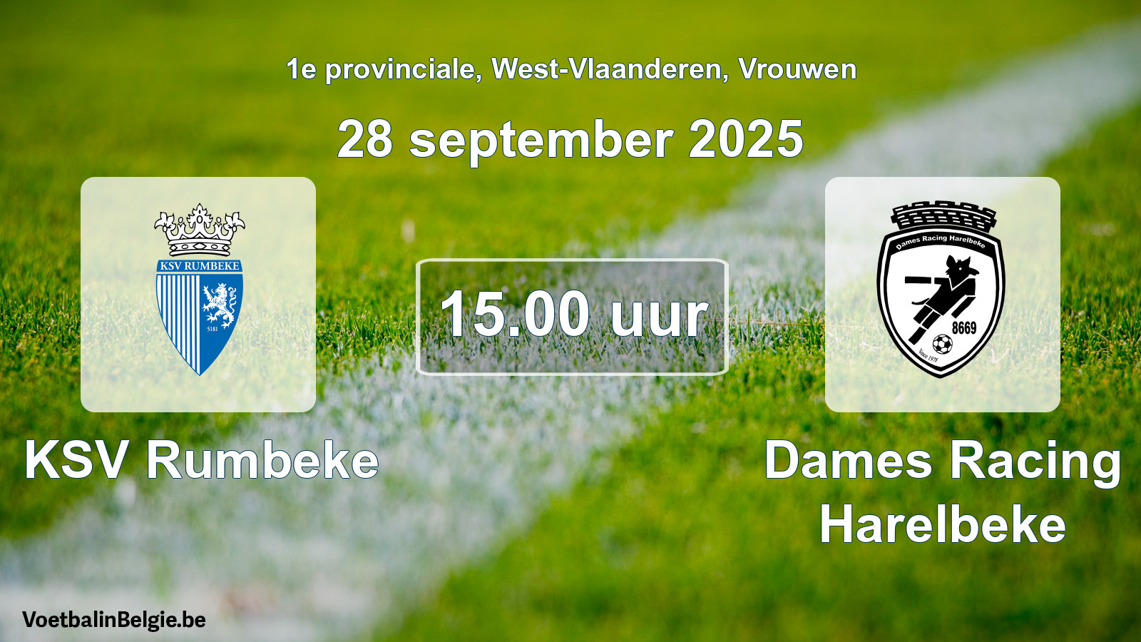 Match prévu football femmes: KSV Rumbeke - Dames Racing Harelbeke (28 septembre 2025)