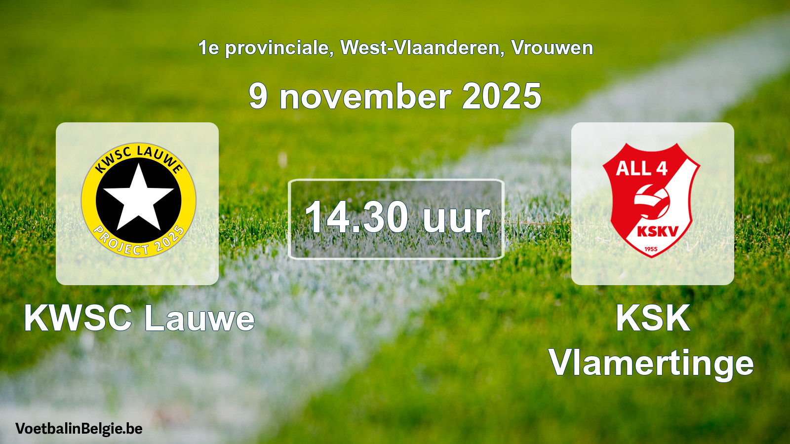 Scheduled match women football: KWSC Lauwe - KSK Vlamertinge (9 November 2025)