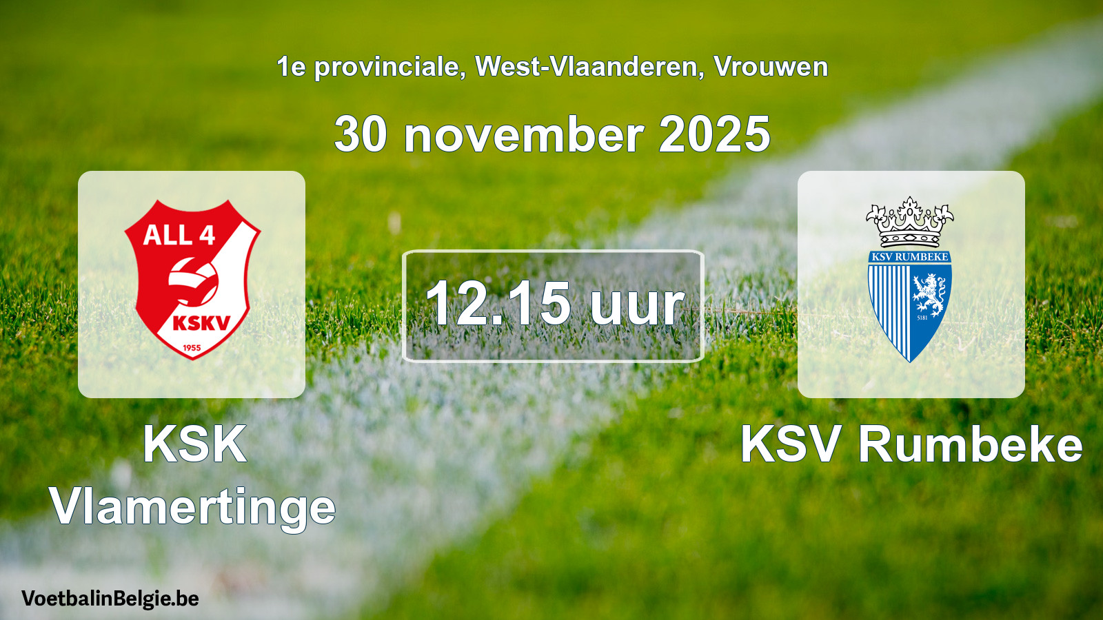 Scheduled match women football: KSK Vlamertinge - KSV Rumbeke (30 November 2025)