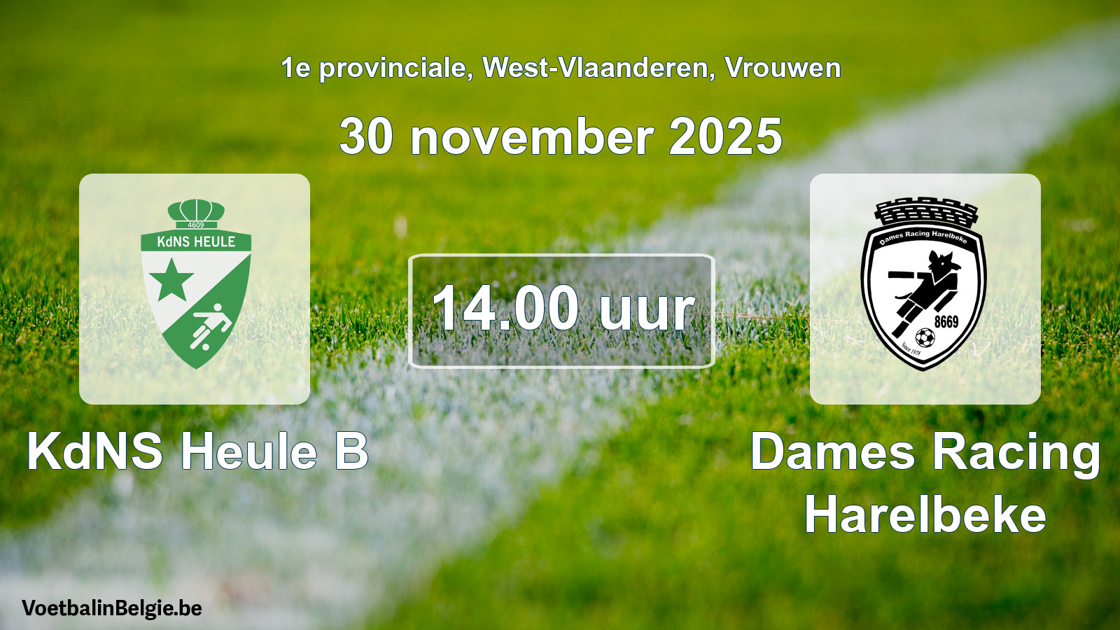 Geplande wedstrijd vrouwenvoetbal: KdNS Heule B - Dames Racing Harelbeke (30 november 2025)