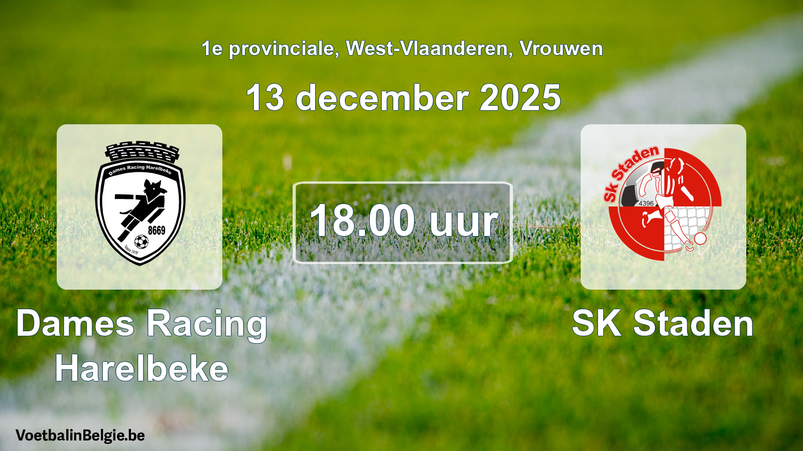 Geplande wedstrijd vrouwenvoetbal: Dames Racing Harelbeke - SK Staden (13 december 2025)